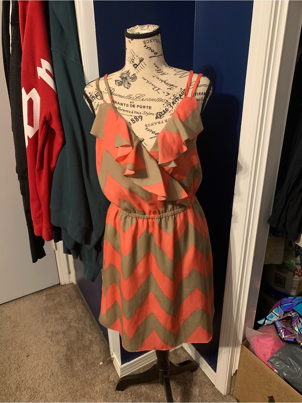 BCBGeneration Brown Pink Chevron Ruffle Dress M